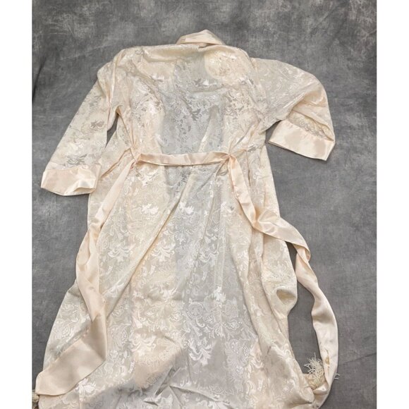 Victoria's Secret Robe Women Small Ivory Tasseled Belt Floral Damask Long Flaw‎ - Picture 10 of 14
